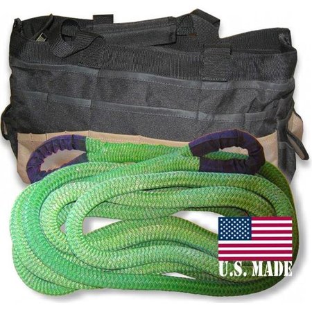 SAFE-T-LINE U.S. made 1-1/8 inch X 30 ft "GECKO GREEN" Safe-T-Line® Kinetic Recovery ROPE with Heavy-Duty Carry Bag (4X4 VEHICLE RECOVERY) PKG11830B